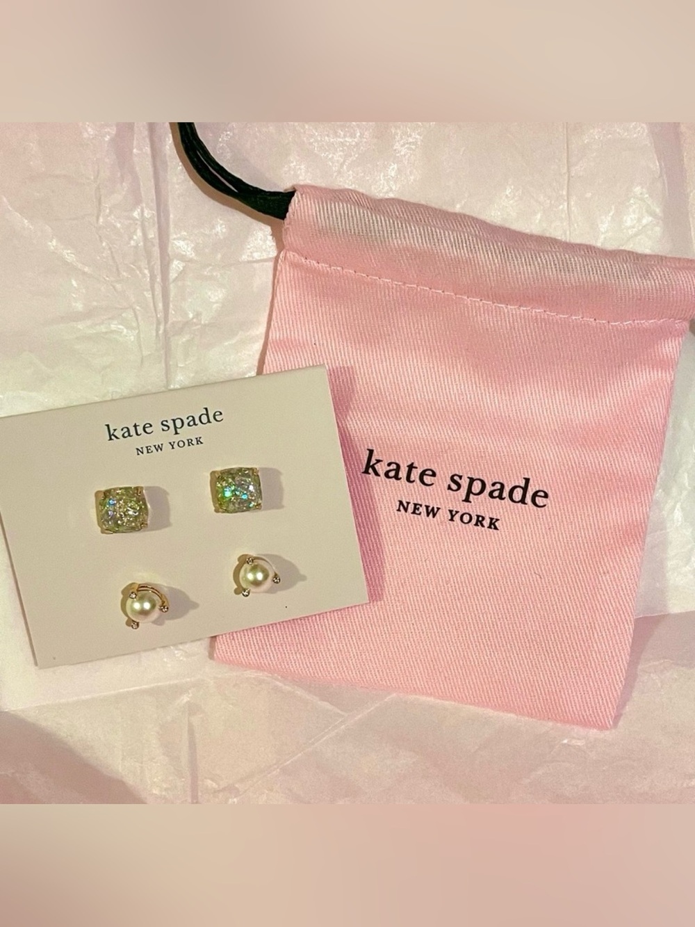Kate Spade NWT gift set 2 pair pearl & crystal stud earrings